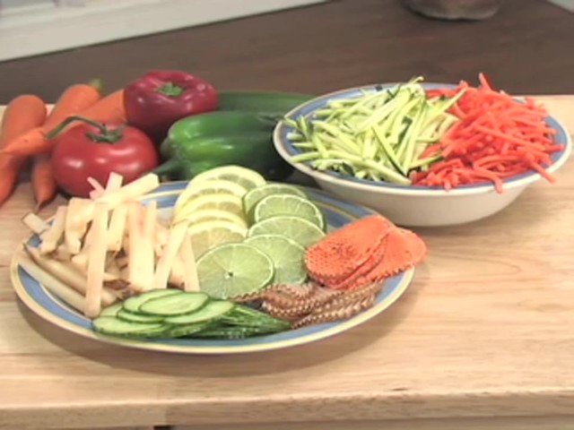 Pro Stainless Steel Mandoline Slicer with Bonus Food Pusher / Receptacle - image 3 from the video